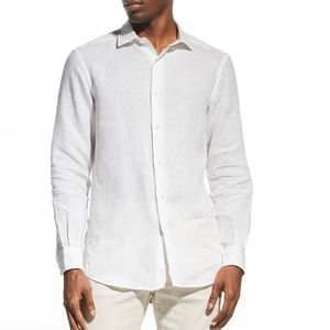 ERMENEGILDO ZEGNA

WHITE PURE LINEN LONG-SLEEVE SPORT SHIRT. **LIKE NEW**